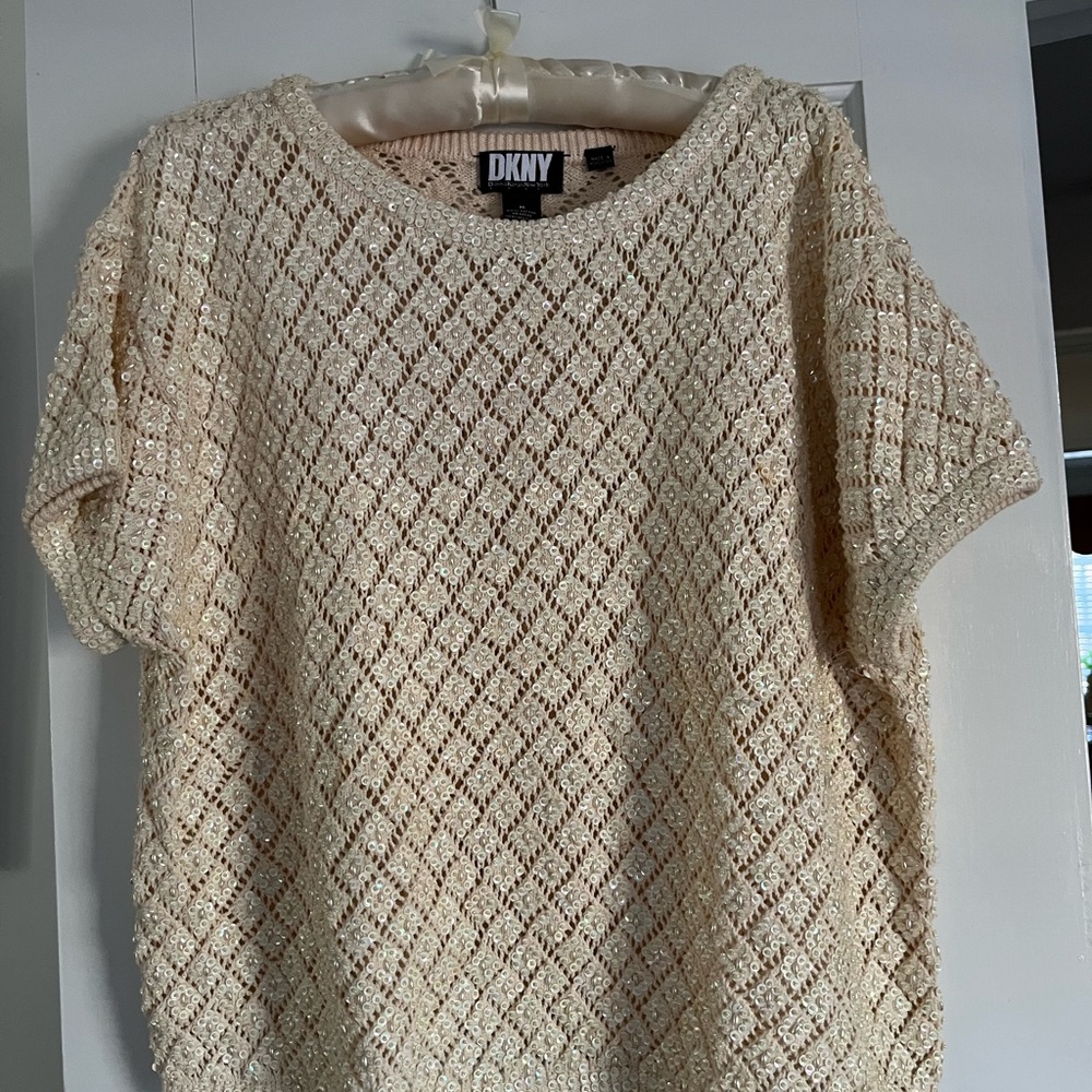 DKNY Pearl Embellished Knit Top - Vintage